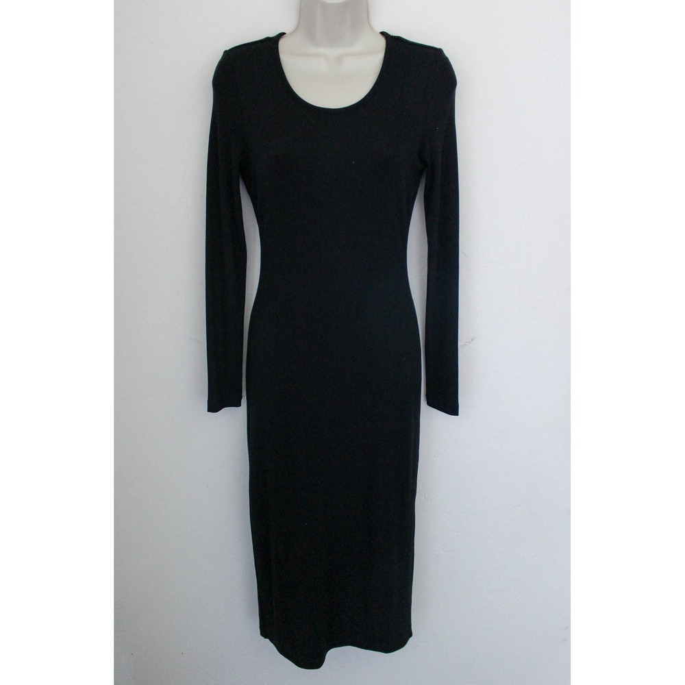 Marine Layer Dress Small Black‎ Lexi Ribbed Bodycon Long Sleeve Scoop Neck Midi